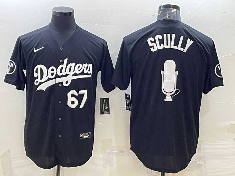 Men%27s Los Angeles Dodgers #67 Vin Scully Black White Big Logo With Vin Scully Patch Stitched Jersey->milwaukee brewers->MLB Jersey